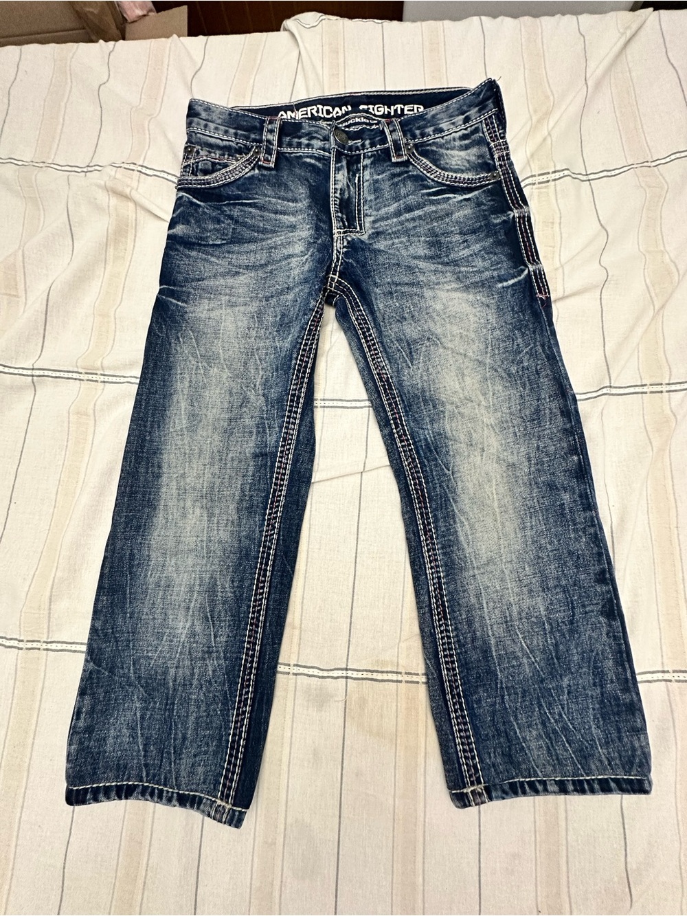 American Fighter Faded Blue Cropped Denim Jeans